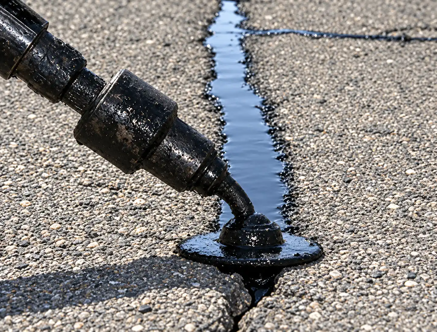 Crack-filling material applied to an opening in asphalt